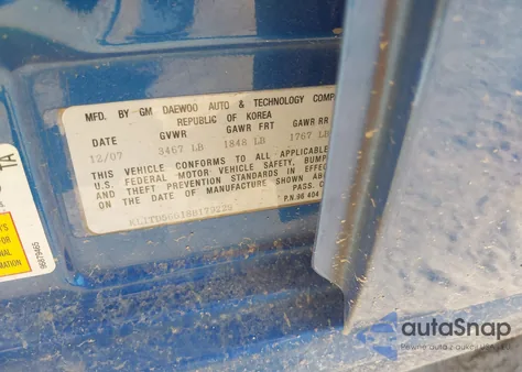 2008 Chevrolet Aveo Ls из США, поврежденный, VIN KL1TD56618B179229